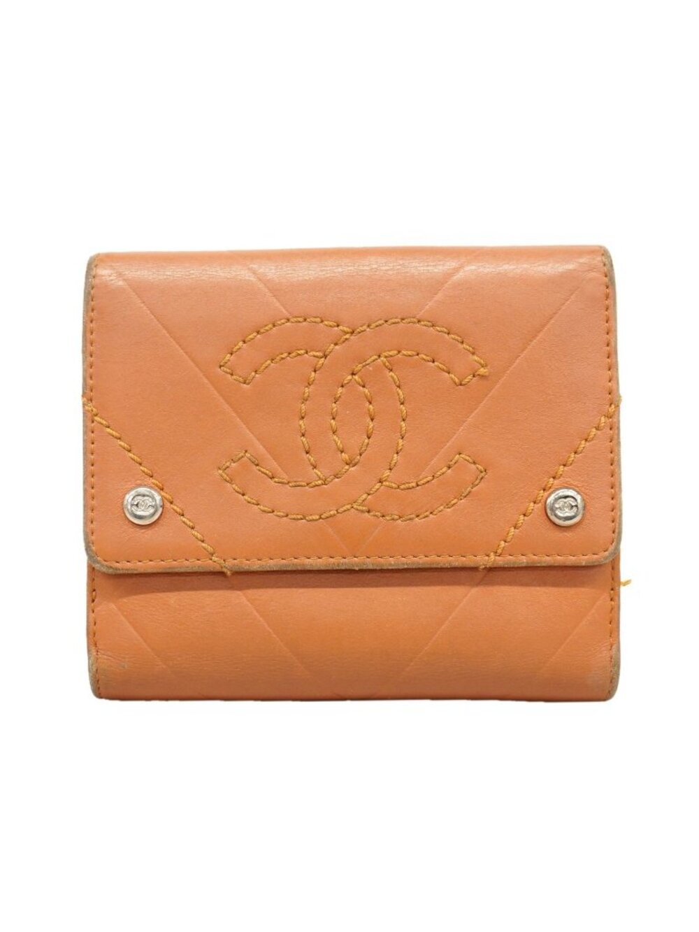 Chanel Wallet Stitch Lambskin Brown Silver